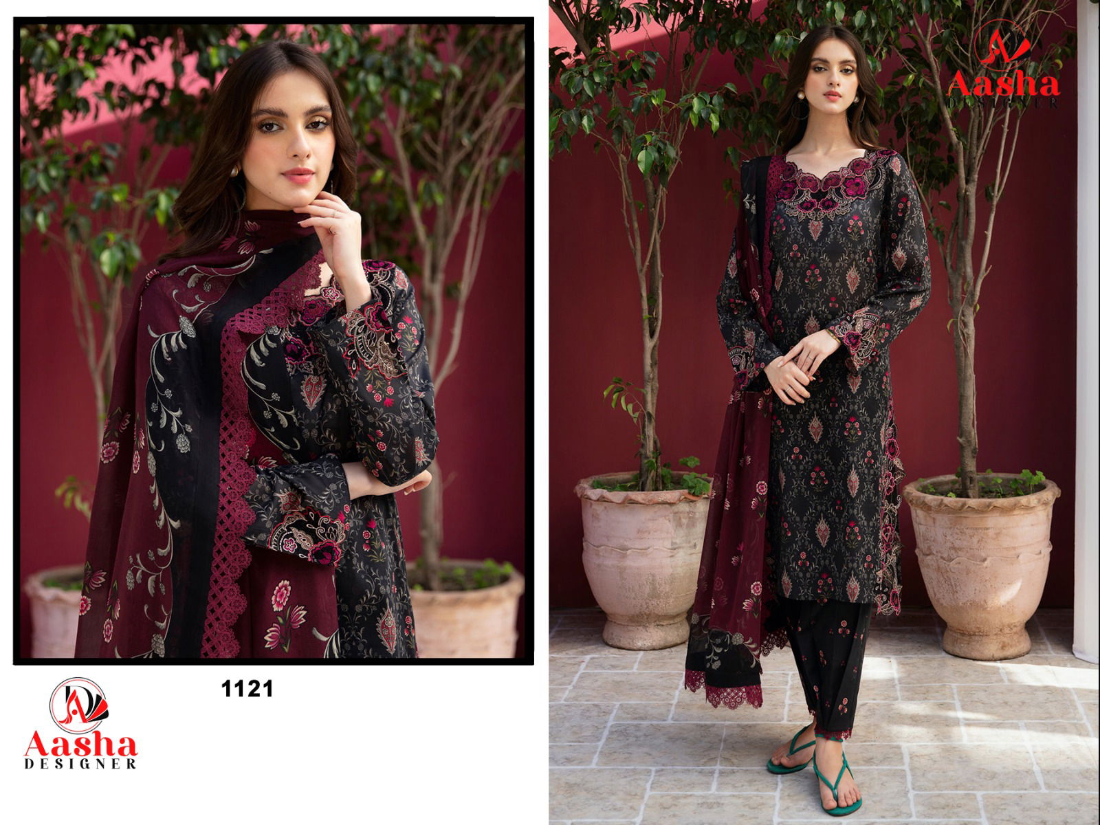 Aasha 1121 Cotton Embroidery Patch Pakistani Suit Wholesale Market In Surat
